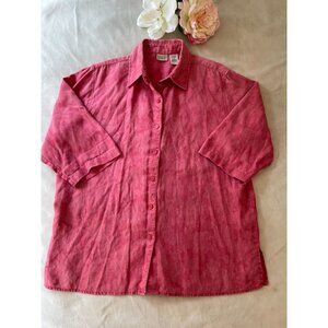 L.L. Bean Womens 100% Linen Shirt Sz 2X  Vintage Grandmacore Cottagecore Pink